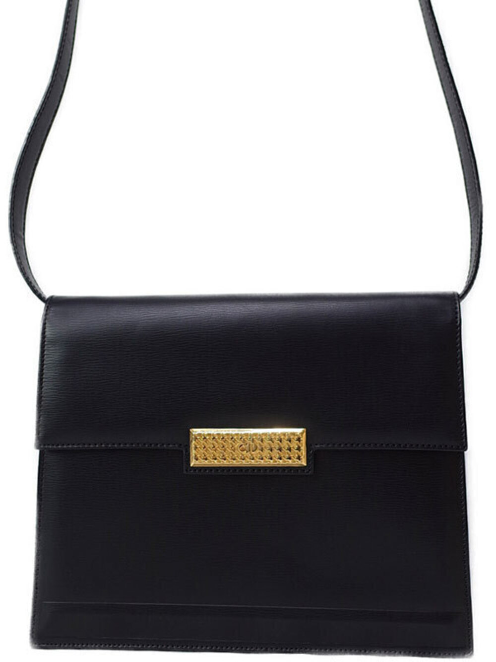 Christian Dior black leather flap shoulder bag silhouette woven houndstooth